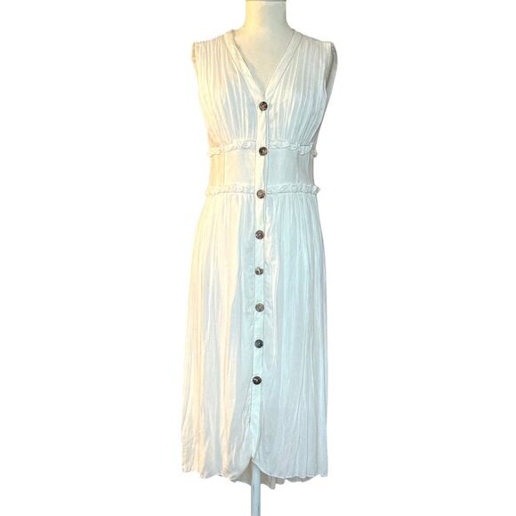 ZARA NWOT Women’s Contrasting Button-Up Midi Dress V-Neck Ecru Size S - Picture 1 of 9